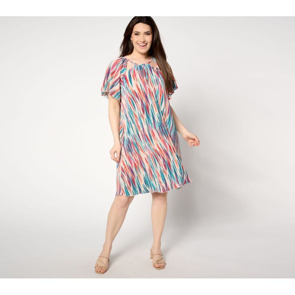 Women Control Women's Dress Sz L Flutter-Sleeve Cutout Multi-colored